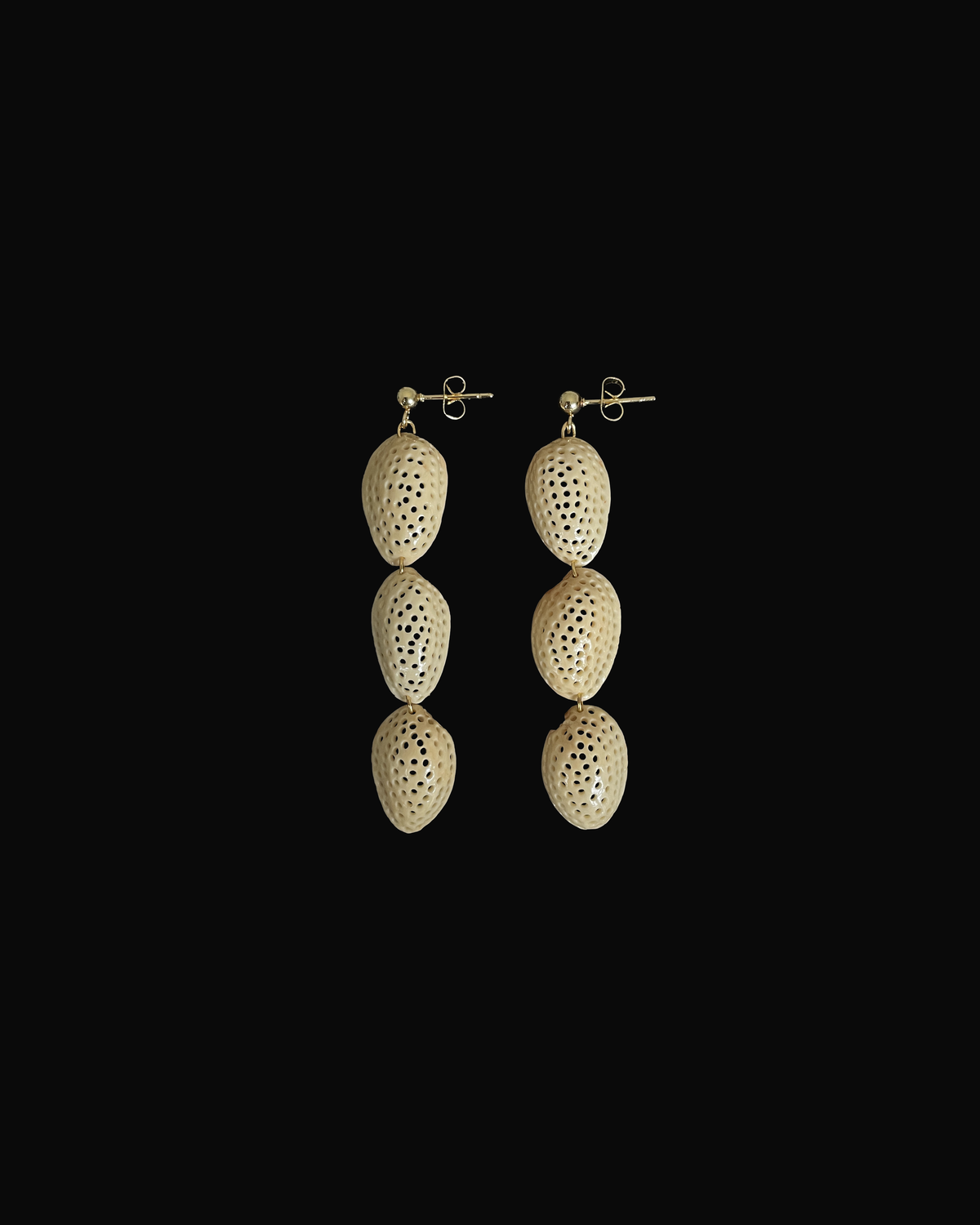 Triple Pistachio Shell Veil Earrings