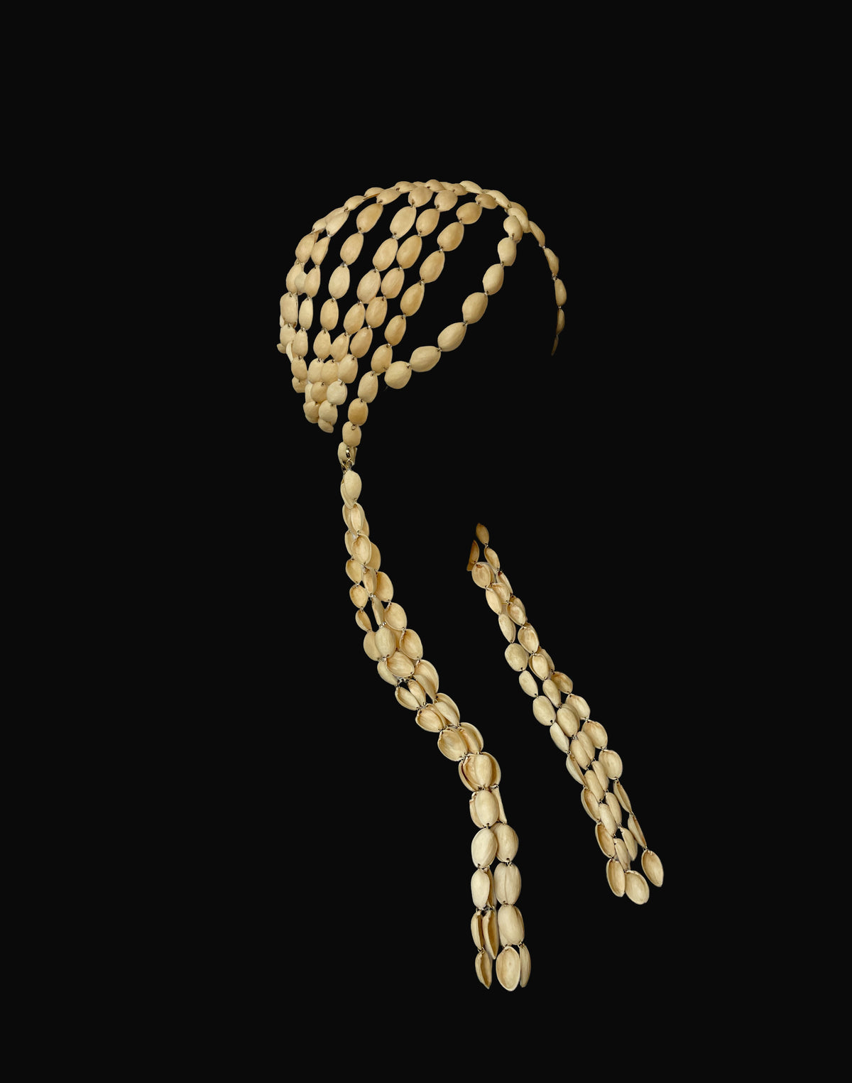 Pistachio shell wig on black background