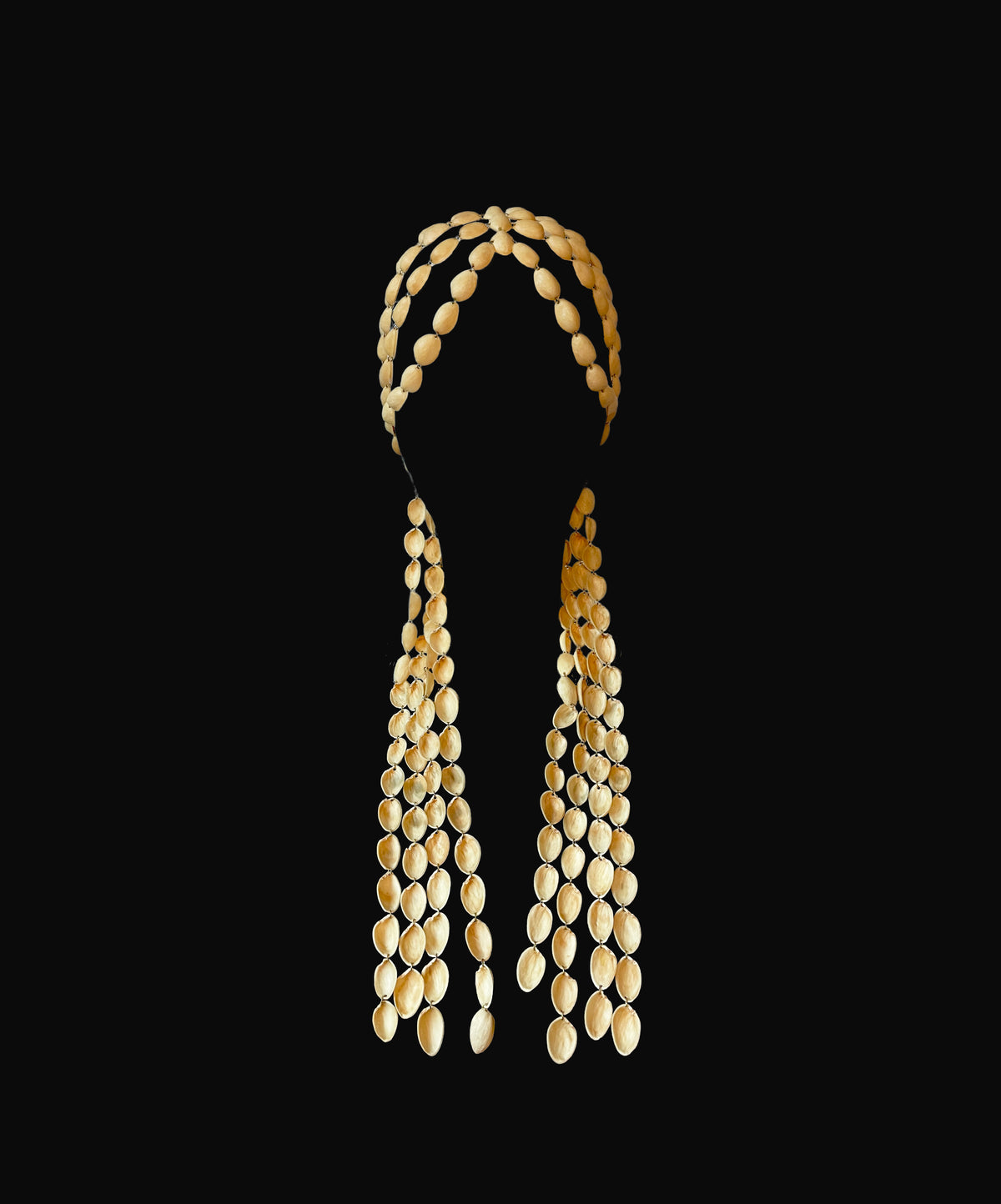 Pistachio shell wig on black background